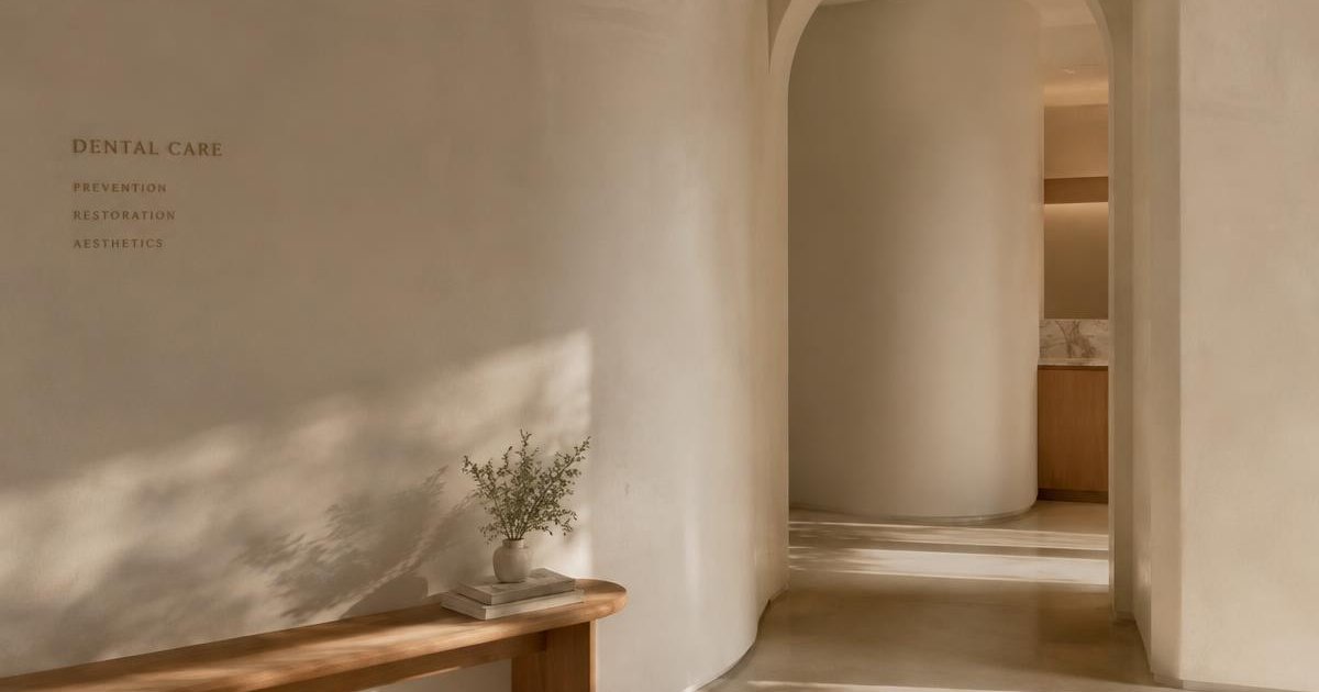 Illustrative editorial photograph of a light-filled dental interior
