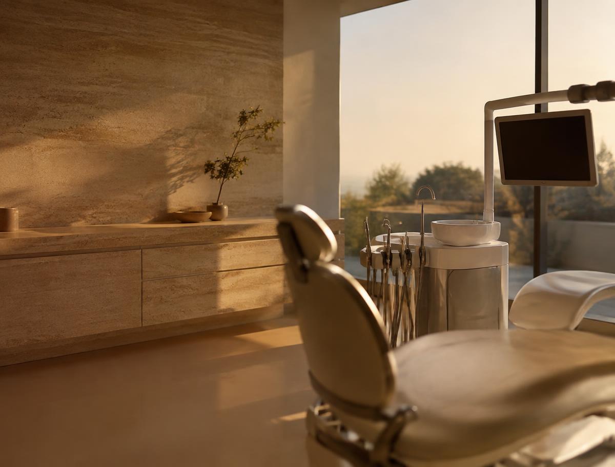 A calm treatment room in warm afternoon light