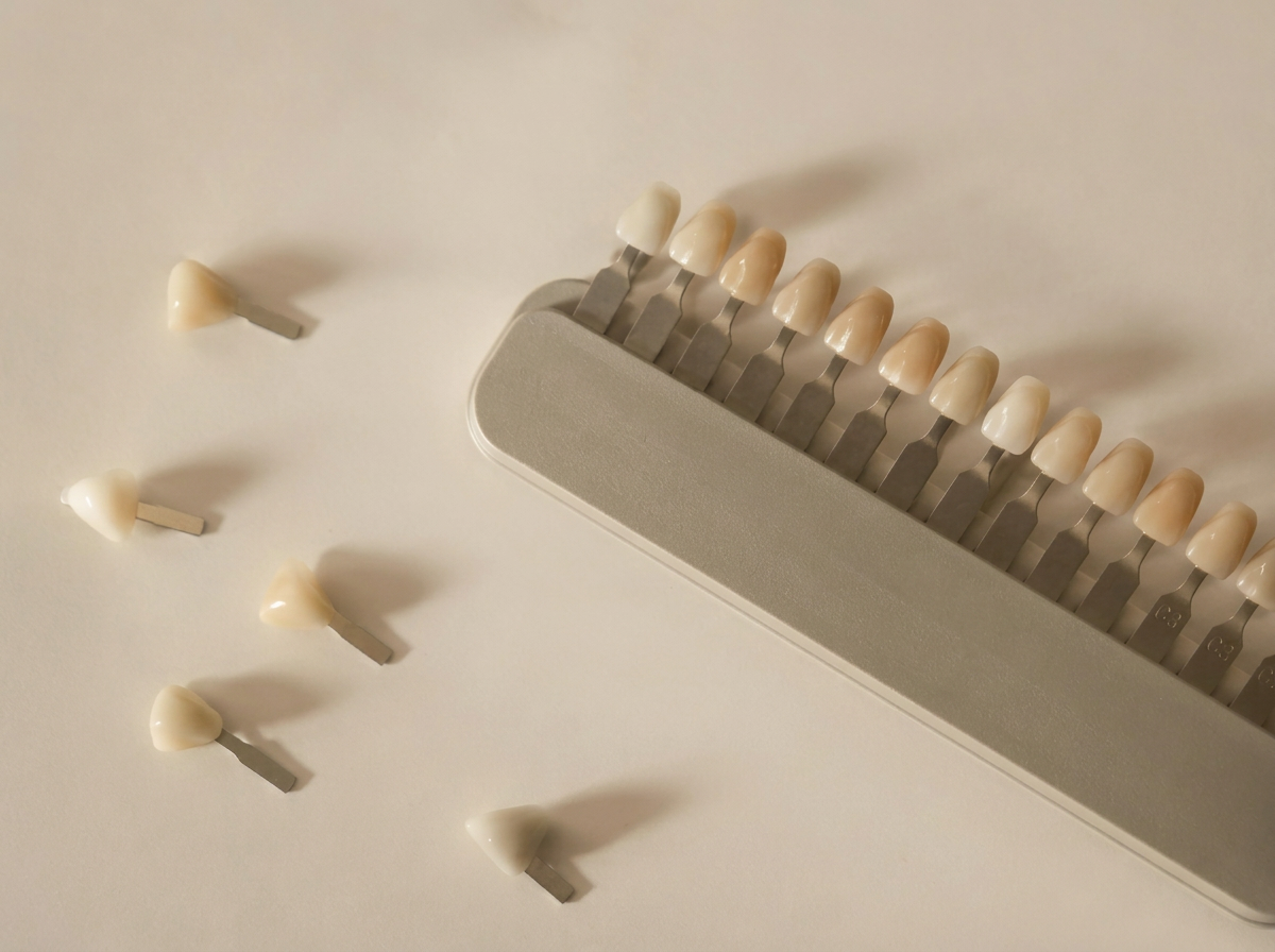 Porcelain shade tabs on ivory paper